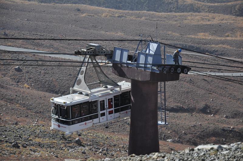 foto_20101112_1122_01.jpg - [de]Die Seilbahn bringt weitere Touristen auf den Berg, ein Mechaniker kontrolliert den Seillauf.[en]While the ropeway brings up more tourists, a mechanic is checking the function of the rope and wheels.